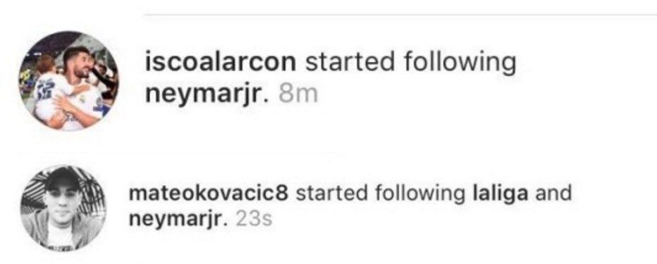 لاعبا ريال مدريد كوفاسيتش وإيسكو يتابعان نيمار على انستغرام (انستغرام)