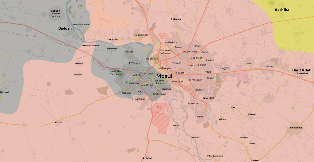 خريطة السيطرة في الموصل حتى الأول من آذار/مارس 2017
