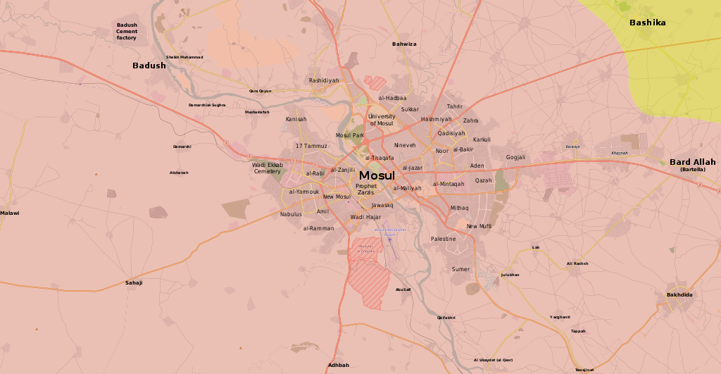 خريطة السيطرة في الموصل حتى 14 حزيران/يونيو 2017