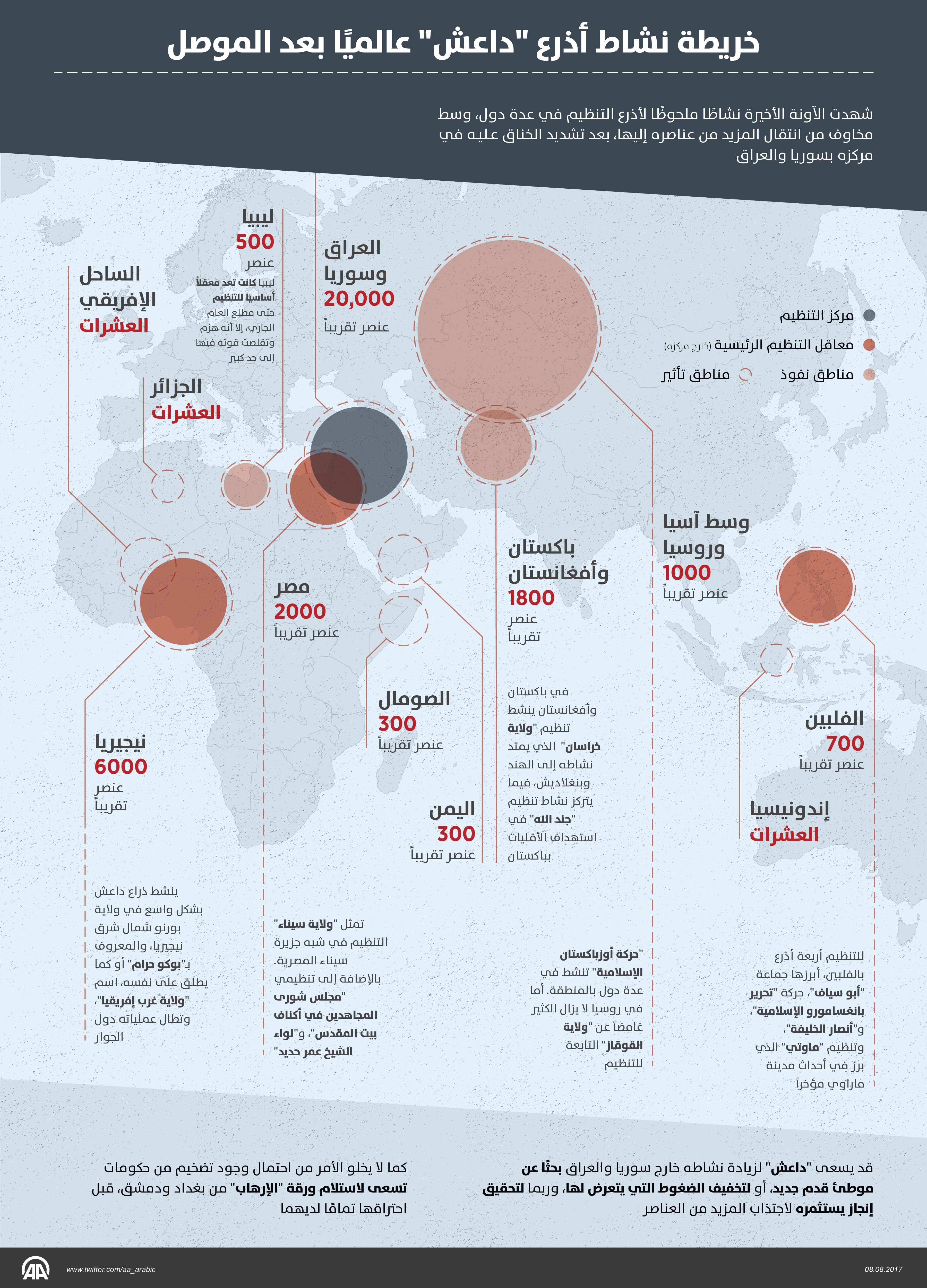 خريطة لأذرع داعش حول العالم (الأناضول)