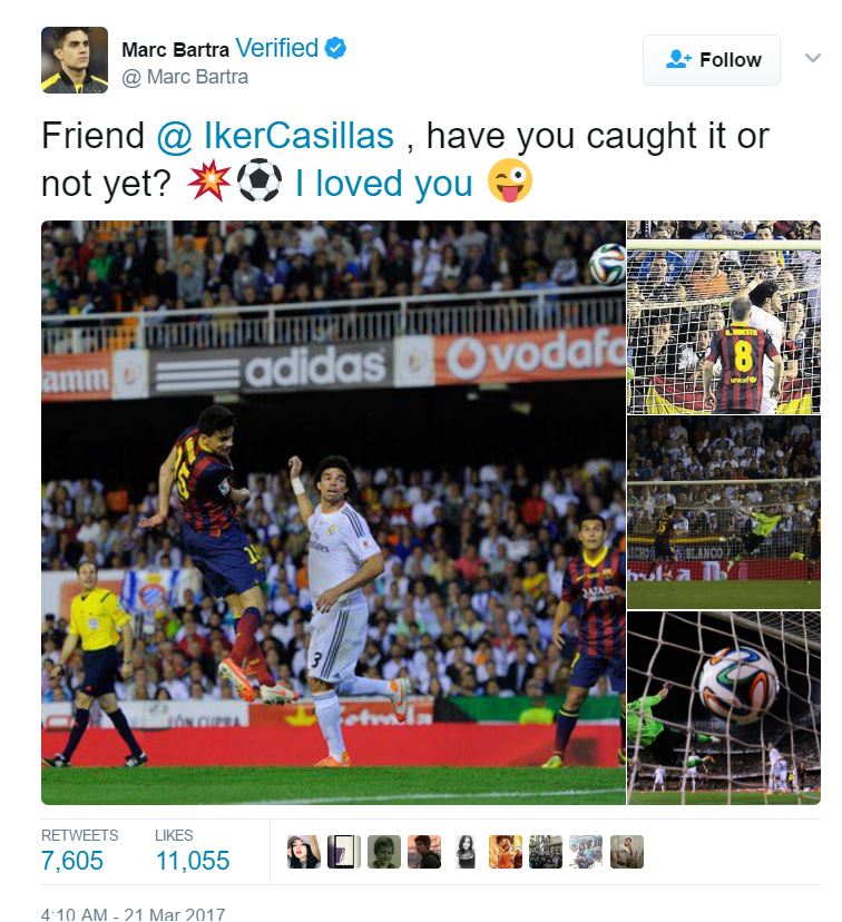 بارترا يرد على كاسياس عبر حسابه على تويتر