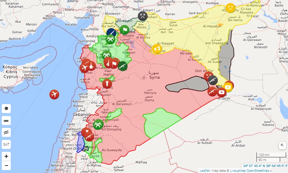 المناطق باللون الأسود هي التي لا يزال يسيطر عليها عناصر داعش