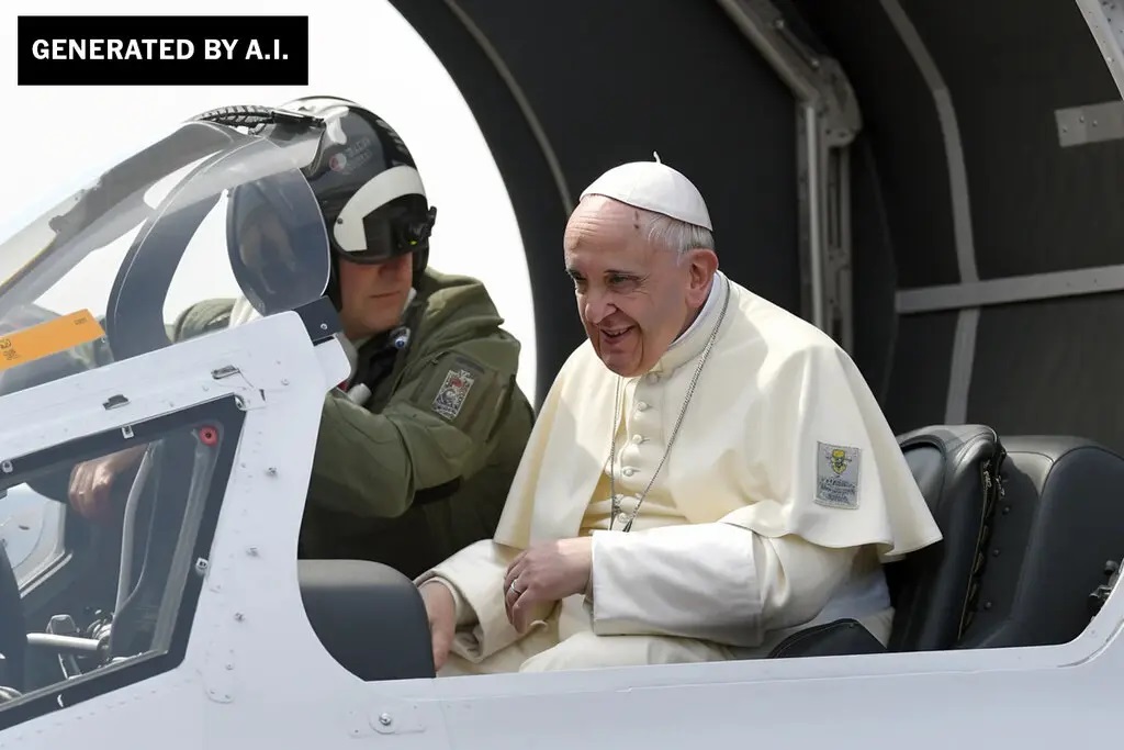البابا فرانسيس في طائرة حربية