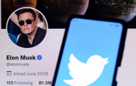 Twitter logo is displayed on a smartphone with Elon Musk's official Twitter profile