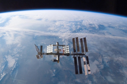 This photo provided by NASA shows the International Space Station as seen from the U.S. space shuttle Atlantis in 2008.