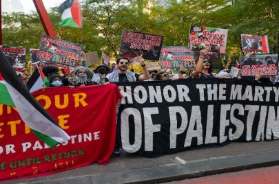 (Getty) مظاهرة مؤيدة للحق الفلسطيني في نيويورك