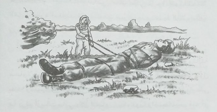 الرسم المرافق لقصة صيد الذئب حيًّا في كتاب القصة للصف الخامس
