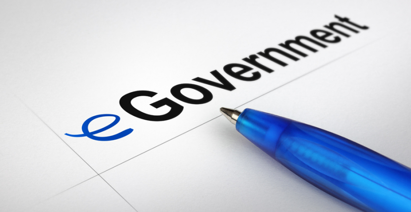 e government logo on paper and pen