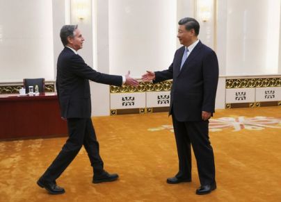 لقاء وزير الخارجية الأمريكي مع الرئيس الصيني، الصورة: ليا ميليس/ الصحافة بول