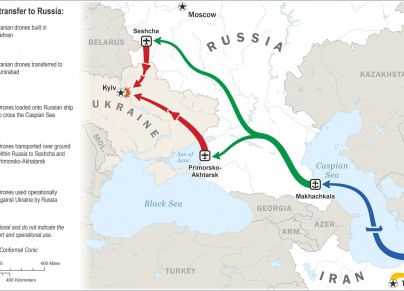 مسار نقل الطائرات المسيَّرة الإيرانية إلى روسيا (Reuters)